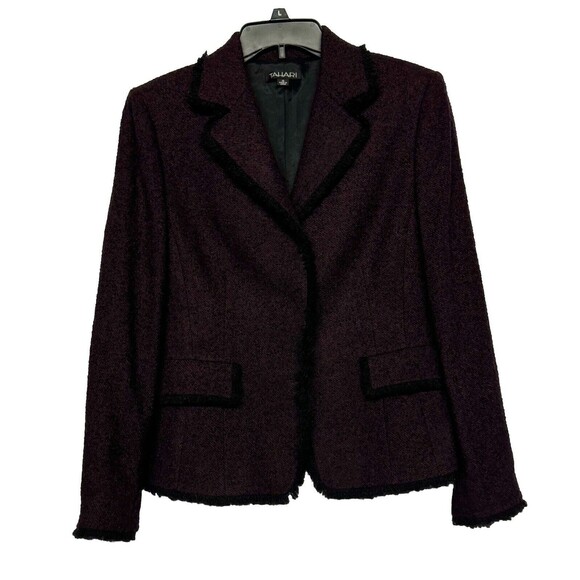 Tahari 2 Pc Wool Blend Skirt & Jacket Suit Set Textured Fringe Hem Dark Plum 10 - Picture 2 of 7